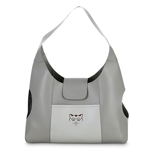 ALLSOPETS Hundetasche Katzentasche Haustiertragetasche Schultertasche Atmungsaktiv Hundetragetasche mit Sicherheitsleine und Taschen Haustiertasche für kleinen Hund Welpen Katzen Grau von ALLSOPETS