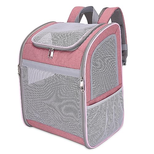 ALLSOPETS Hundetragerucksack, Tragbarer Haustiertragerucksack für Katzen Hunde, Integrierter Sicherheitsgurt, Reflektierendes Streifendesign, Atmungsaktiver Hunderucksack für Reisen Rosa von ALLSOPETS