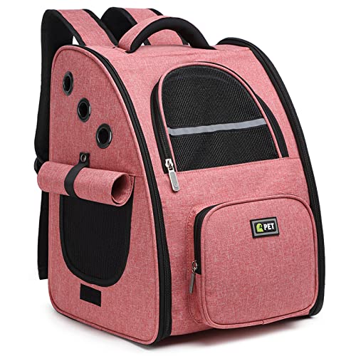 ALLSOPETS Rucksack für Hunde Katzenrucksack Atmungsaktiver Faltbarer Haustierrucksack Mit Sicherheitshaken Tragbar Tragetasche für Reisen Wandern Welpen Rucksack (Rosa) von ALLSOPETS