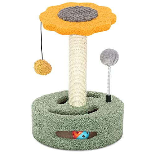 ALLSOPETS Katzenbaum Kratzbaum Kratzbäume Kletterbaum mit Sisal Drehbarer Oberer Stangentunnel Baumelnder Ball für Kleine Katzen Gelb von ALLSOPETS