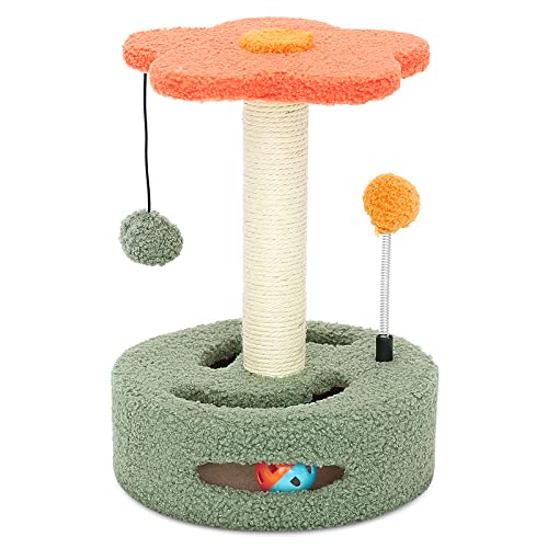 ALLSOPETS Katzenbaum Kratzbaum Kratzbäume Kletterbaum mit Sisal Drehbarer Oberer Stangentunnel Baumelnder Ball für Kleine Katzen Rosa von ALLSOPETS