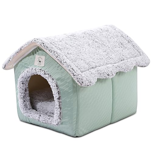 ALLSOPETS Katzenbett Gemütliches Warmes Haustierhaus Waschbares Hundehaus mit Rutschfester Unterseite Weiche Innenseite aus Lammwolle Bezaubernde Designs für Katzen Kleine Hunde (Grau,L) von ALLSOPETS