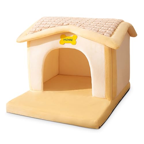 ALLSOPETS Katzenhaus Cartoon Süßes Hundehaus Warmer Haustier-Winterschutz für Katzen Hundewäsche Hundehütte mit Abnehmbarem Kissen Umschlossenes Weiches Katzen Hunde Bett (Gelb,L) von ALLSOPETS