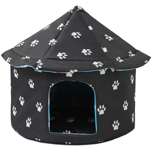 ALLSOPETS Katzenhaus Wasserdicht, Zusammenklappbarer Warmer Unterschlupf für Katzen im Freien/Innenraum mit Abnehmbarer Weicher Matte, Wetterfestes Haustierhaus für kleine Hundekatzen, Schwarz A von ALLSOPETS