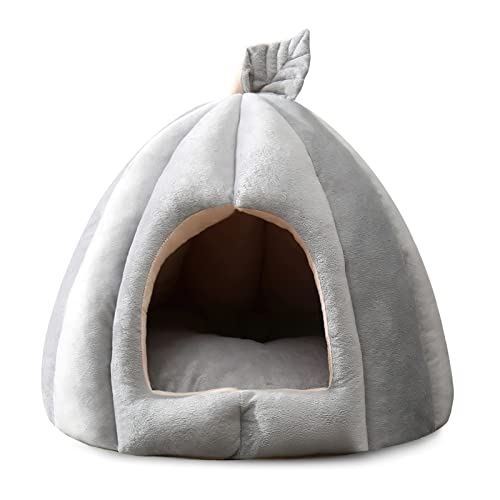 ALLSOPETS Katzenhöhle Bett Hunde Igloozelt Gemütliches Nest für Katzen Hunde und Kleine Haustiere Weiches Bett mit Waschbarem Abnehmbarem Kissen (Typ 3-Grau, M) von ALLSOPETS