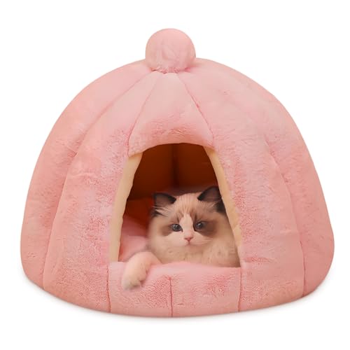 ALLSOPETS Katzenhöhlenbett Haustierzelt Kuscheliges Warmes Hundebett mit Abnehmbarem Waschbarem Kissen Igloo-Nest für Kleine bis Mittelgroße Hunde Katzen (Sakura Rosa, L) von ALLSOPETS