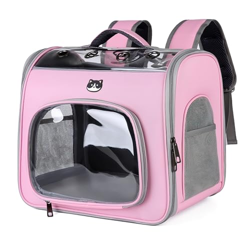 ALLSOPETS Katzenrucksack Faltbar Haustierrucksack mit Frontöffnung und Atmungsaktives Netzfenster Hunderucksack Perfekt für Reisen Wandern Spazierengehen mit Hunde Katzen und Haustieren Rosa von ALLSOPETS