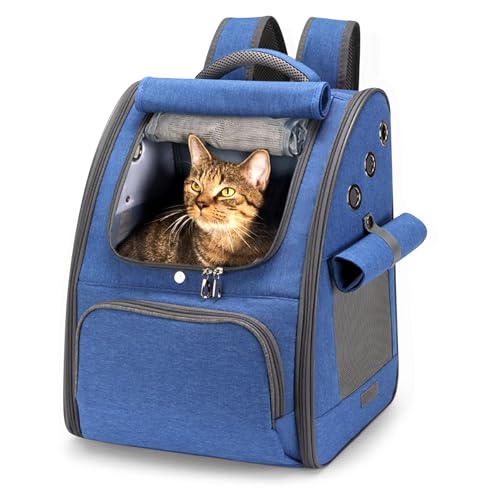 ALLSOPETS Hunderucksack Faltbarer Haustier Rucksack für Hunde und Katzen Atmungsaktive Haustier Tragetasche mit Sonnenschutz Geeignet für Reise Camping Wandern (Königsblau) von ALLSOPETS