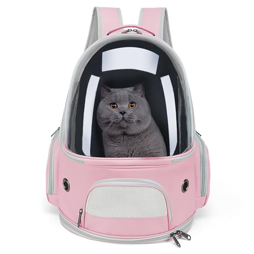 ALLSOPETS Katzenrucksack Träger Hunderucksack Belüfteter und Zusammenklappbarer Haustierträger für Katzen Hunde bis zu 7.5KG Tragbarer Reise-Rucksack mit Innerem Sicherheitsgurt (Rosa) von ALLSOPETS