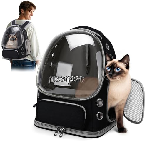 ALLSOPETS Katzenrucksack Träger Innovativer Reisender Bubble Rucksack Tragbar Haustierträger für Katzen und Hunde bis zu 7.5KG mit Innerem Sicherheitsgurt Ideal für Reisen (Schwarz) von ALLSOPETS