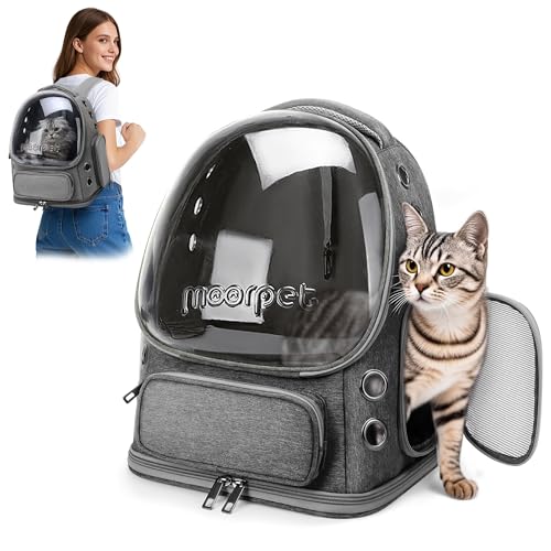 ALLSOPETS Katzenrucksack Träger Innovativer Reisender Bubble Rucksack Tragbar Haustierträger für Katzen und Hunde bis zu 7.5KG mit Innerem Sicherheitsgurt Ideal für Reisen (Grau) von ALLSOPETS