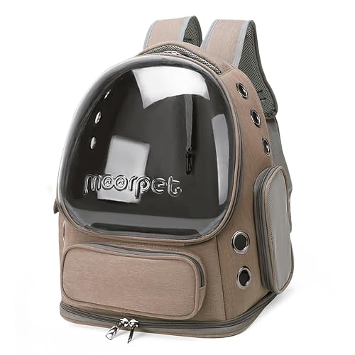 ALLSOPETS Katzenrucksack Träger Innovativer Reisender Bubble Rucksack Zusammenklappbar Tragbar Haustierträger für Katzen und Hunde bis zu 7.5KG mit Innerem Sicherheitsgurt Ideal für Reisen (Khaki) von ALLSOPETS