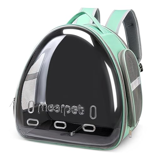 ALLSOPETS Katzenrucksack Träger Transparenter Bubble-Design Zusammenklappbarer Haustierträger für Katzen und Hunde bis zu 7.5KG Tragbarer Reise-Rucksack mit Innerem Sicherheitsgurt Grün von ALLSOPETS