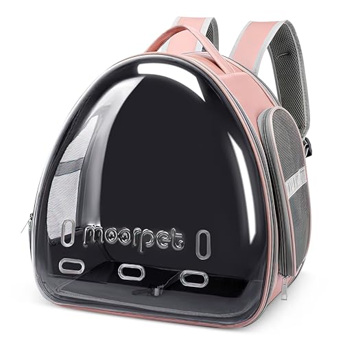 ALLSOPETS Katzenrucksack Träger Transparenter Bubble-Design Zusammenklappbarer Haustierträger für Katzen und Hunde bis zu 7.5KG Tragbarer Reise-Rucksack mit Innerem Sicherheitsgurt Rosa von ALLSOPETS