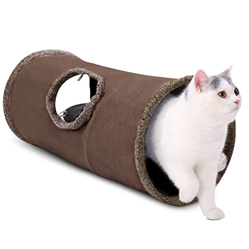 ALLSOPETS Katzentunnel Katzenspielzeug Faltbarer Großer Katzen Tunnel Spieltunnel Knisternder Rascheltunnel Geeignet für Katzen Kätzchen Kaninchen Welpen Kleintiere Braun von ALLSOPETS