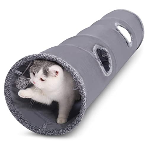 ALLSOPETS Katzentunnel Katzenspielzeug Faltbarer Großer Katzen Tunnel Spieltunnel Knisternder Rascheltunnel Geeignet für Katzen Kätzchen Kaninchen Welpen Kleintiere Grau von ALLSOPETS