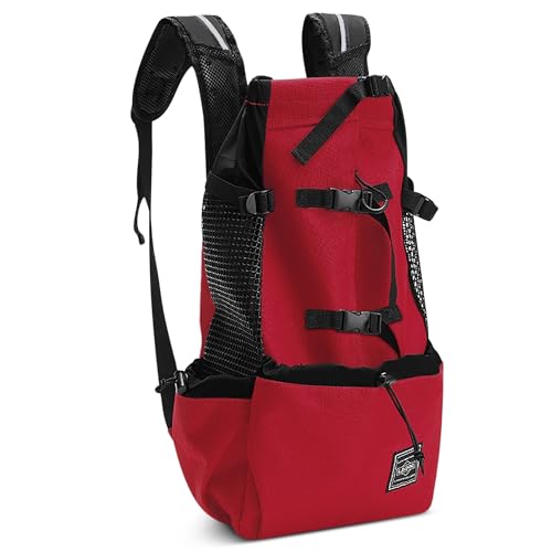 ALLSOPETS Hundetragerucksack Tragbarer Verstellbarer Hunderucksack für Kleine Mittelgroße Große Hunde Haustierrucksack zum Reisen Wandern Bergsteigen Camping (Edelsteinrot, M) von ALLSOPETS