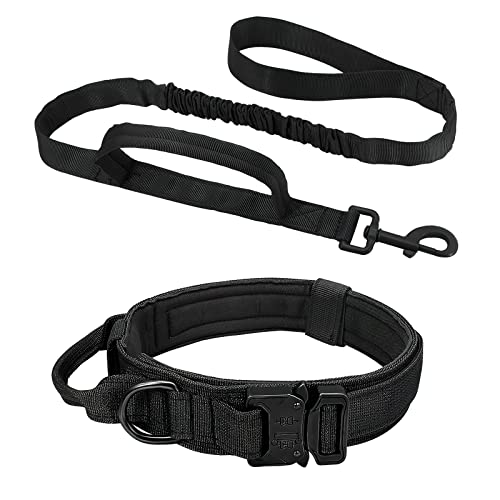 ALLSOPETS Taktisches Hundehalsband und Leinen Set Hundehalsband mit Hundeleine und Steuergriff Verstellbares Militärisches Hundehalsband für Mittlere Große Hunde Outdoor Abenteuer Schwarz L von ALLSOPETS