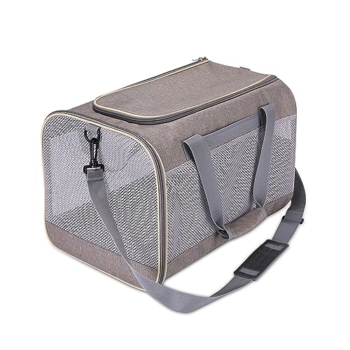 ALLSOPETS Transportbox Katze Hund, Faltbare Haustier Tragetasche, Tragbare Weiche Seiten Katzentrage, Atmungsaktives Netzgewebe, von Fluggesellschaften Zugelassen Haustier-Reisetasche Khaki von ALLSOPETS