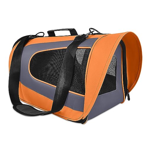 ALLSOPETS Transportbox Katze Hund, Faltbare Haustier Tragetasche, tragbare Hunde Tragetasche, Katzen Handtasche, atmungsaktiver Transport für Hunde Katzen mit Abnehmbarer Matte (Orange) von ALLSOPETS