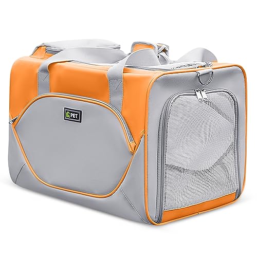 ALLSOPETS Transportbox Katze Hund, Faltbare Haustier Tragetasche, von der Fluggesellschaft zugelassen für kleine Katzen und Hunde, Reisehandtasche mit Abnehmbarer Matte, Orange von ALLSOPETS