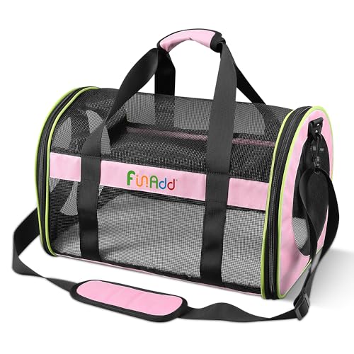 ALLSOPETS Transportbox Katze Hund, Faltbare Haustier Tragetasche für Katzen kleine Hunde, weiche Tragetaschen Reisehandtasche mit Abnehmbarer Matte, Bequeme Atmungsaktive Haustiertasche, Rosa von ALLSOPETS