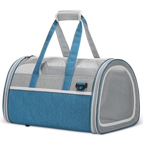 ALLSOPETS Transportbox Katze Hund, Tragbare Haustier Tragetasche für Katzen Hunde, Weiche Seiten Katzen Tragetasche, Haustier Reisetasche für Katzen Welpen Kleine Hunde Kaninchen, Blau A von ALLSOPETS