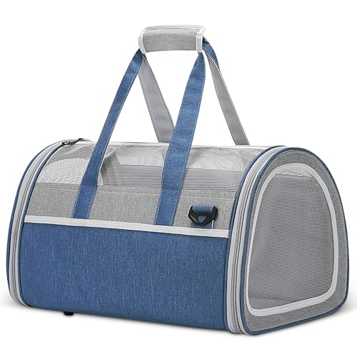 ALLSOPETS Transportbox Katze Hund, Tragbare Haustier Tragetasche für Katzen Hunde, Weiche Seiten Katzen Tragetasche, Haustier Reisetasche für Katzen Welpen Kleine Hunde Kaninchen, Blau von ALLSOPETS