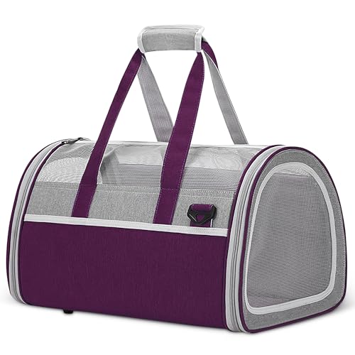 ALLSOPETS Transportbox Katze Hund, Tragbare Haustier Tragetasche für Katzen Hunde, Weiche Seiten Katzen Tragetasche, Haustier Reisetasche für Katzen Welpen Kleine Hunde Kaninchen, Lila von ALLSOPETS