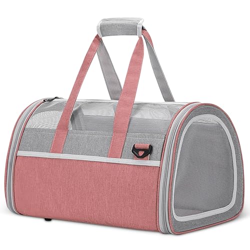 ALLSOPETS Transportbox Katze Hund, Tragbare Haustier Tragetasche für Katzen Hunde, Weiche Seiten Katzen Tragetasche, Haustier Reisetasche für Katzen Welpen Kleine Hunde Kaninchen, Rosa von ALLSOPETS