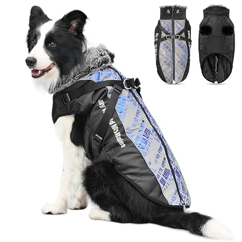 ALLSOPETS Warmer Hundemantel Wasserdichter Hundejacke für Hunde mit Reflektierenden Streifen Stilvolle Winterweste für Kaltes Wetter Bequemer Schneemantel (Blendblau, 2XL) von ALLSOPETS