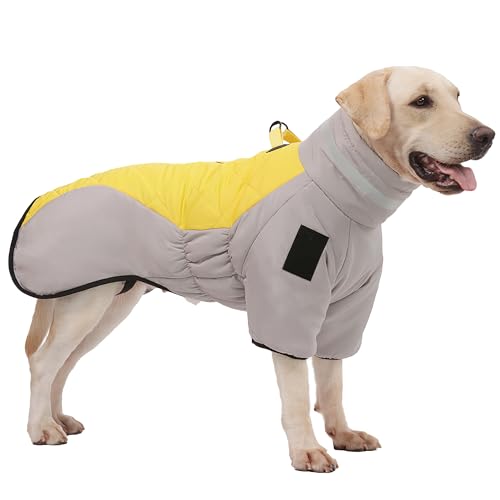 ALLSOPETS wasserdichte Hundemäntel für Mittlere und Große Hunde Warme Hundejacken mit Reflektierenden Streifen Ideale Hunde Kleidung für Kaltes Wetter (Gelb, 2XL) von ALLSOPETS