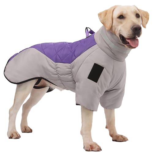 ALLSOPETS wasserdichte Hundemäntel für Mittlere und Große Hunde Warme Hundejacken mit Reflektierenden Streifen Ideale Hunde Kleidung für Kaltes Wetter (Lila, 2XL) von ALLSOPETS