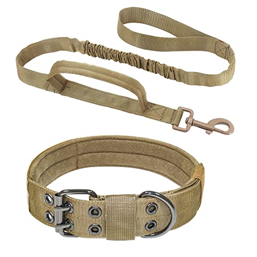 ALLSOPETS Taktisches Hundehalsband und Leinen Satz Hundehalsband mit Hundeleine und Steuergriff Bequem Einstellbar Haustierhalsband für Mittlere Große Hunde Outdoor Abenteuer Khaki M von ALLSOPETS