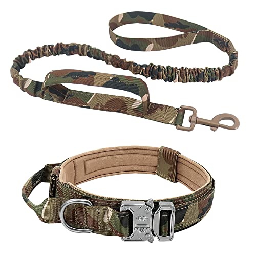 ALLSOPETS Taktisches Hundehalsband und Leinen Set Hundehalsband mit Hundeleine und Steuergriff Verstellbares Militärisches Hundehalsband für Mittlere Große Hunde Outdoor Abenteuer Tarnfarbe L von ALLSOPETS