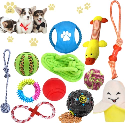 Hundespielzeug-Set, langlebiges Kauspielzeug für Welpen, zum Zahnen, Leckerli-Ball, Quietschspielzeug, Seilziehspielzeug, Sicherheitsdesign, für interaktive Hunde zur Linderung von Angstzuständen, von ALLTHING VB