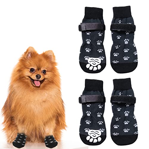 ALLY-MAGIC Rutschfeste Hundesocken, 2 Paar Hundepfotenschutz, Hundestiefel mit verstellbaren Riemen, Hundegriffsocken, Traktionskontrolle für kleine Hunde, Hartholzboden, Spaziergänge Y7FHGW (S) von ALLY-MAGIC