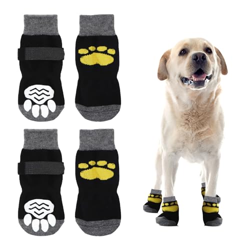 Rutschfeste Hundesocken, 2 Paar Haustierpfotenschutz, Hundestiefel mit verstellbarem Riemen, Hundegriffsocken, Traktionskontrolle für Welpen, Hunde, drinnen und draußen, Hartholzboden, Spaziergänge von ALLY-MAGIC