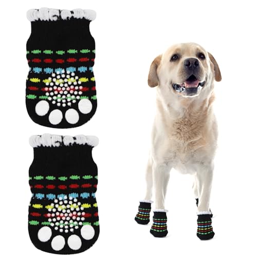 Rutschfeste Hundesocken, 2 Paar Hundepfotenschutz, Hundestiefel mit verstellbaren Riemen, Hundegriffsocken, Traktionskontrolle für kleine Hunde, drinnen und draußen, Hartholzboden, Spaziergänge von ALLY-MAGIC