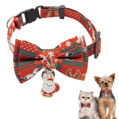 Weihnachten Katzenhalsband, verstellbares Katzenhalsband mit Glockenfliege, Schnellverschluss Katzenhalsband, Weihnachtsmann Elch Breakaway Haustier Halsband für Kätzchen Welpen Weihnachten Party von ALLY-MAGIC