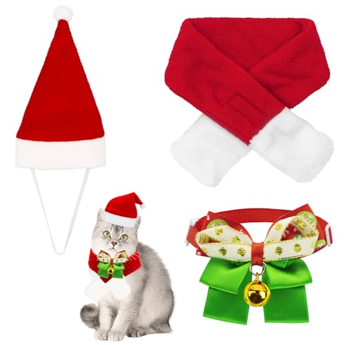 Y7SDCWTZ Weihnachts-Outfit für Hunde, roter Weihnachtsmannmütze, Schal und verstellbarer Kragen, Fliege, Haustier-Weihnachtskostüme, Kleidung für Katzen, Kätzchen, Welpen, Geschenk, Weihnachtsfeier, von ALLY-MAGIC