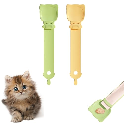 ALOEU Cat Treat Spoon Squeeze, Cat Spoons for Wet Food, Cat Wet Food Spoon, Wet Cat Food Spoon, Cat Treats Spoon, Cat Strip Feeder Squeeze Spoon for Liquid Snack and Wet Food(Green+Yellow) von ALOEU