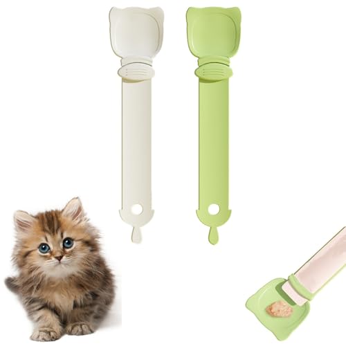 ALOEU Cat Treat Spoon Squeeze, Cat Spoons for Wet Food, Cat Wet Food Spoon, Wet Cat Food Spoon, Cat Treats Spoon, Cat Strip Feeder Squeeze Spoon for Liquid Snack and Wet Food(White+Green) von ALOEU