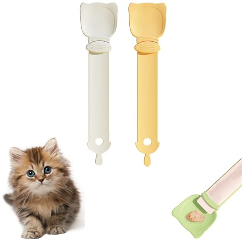 ALOEU Cat Treat Spoon Squeeze, Cat Spoons for Wet Food, Cat Wet Food Spoon, Wet Cat Food Spoon, Cat Treats Spoon, Cat Strip Feeder Squeeze Spoon for Liquid Snack and Wet Food(White+Yellow) von ALOEU