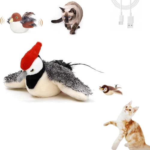 Flaps and Chirps Cat Toy, Tweet Trek Pro Cat Toy, Flapping Chirping Sparrow Cat Toy, Interactive Chirping Bird Cat Toy, Bird Chase Cat Toy, Chasey Bird Cat Toy, Flopping Bird Cat Toy(2,Woodpecker) von ALOEU