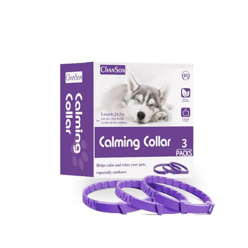 Beruhigungshalsband für Hunde und Katzen, Anti-Angst-Halsband mit Einstellbarer Größe, Beruhigungsmittel für Katzen und Hunde, Natürliches, Sicheres, Wasserdichtes, 24 Zoll, 3er-Pack (Groß) von ALQFFHL