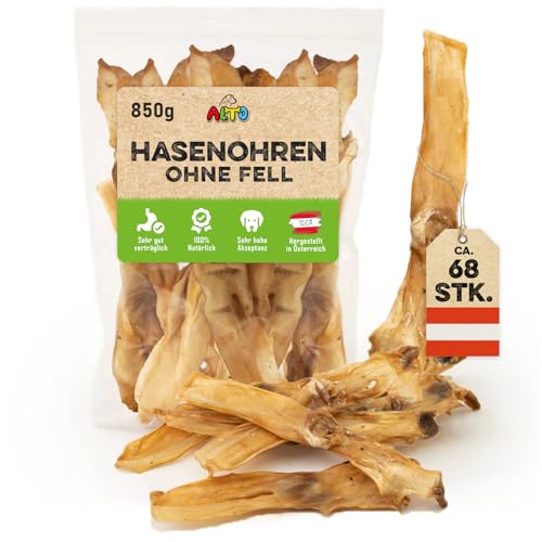 ALTO - Premium Hasenohren ohne Fell für Hunde - 850g Ganze Kaninchenohren ohne Fell für Hunde - Qualität aus Österreich - 100% Natürliches Hundeleckerli, Welpen Leckerlies von ALTO