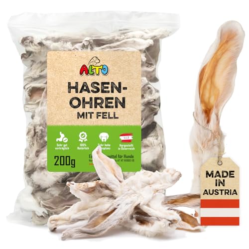 ALTO - Premium Hasenohren mit Fell für Hunde - 200g Ganze Kaninchenohren mit Fell für Hunde - Qualität aus Österreich - 100% Natürliches Hundeleckerli, Welpen Leckerlies von ALTO