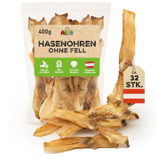 ALTO - Premium Hasenohren ohne Fell für Hunde - 400g Ganze Kaninchenohren ohne Fell für Hunde - Qualität aus Österreich - 100% Natürliches Hundeleckerli, Welpen Leckerlies von ALTO