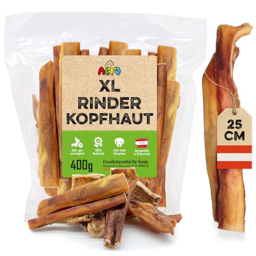 ALTO - Premium Rinderkopfhaut für große Hunde - 25cm Stücke - Hunde Kauartikel groß - Hundeleckerli für Zahnpflege Hund und Beschäftigung - 400g von ALTO